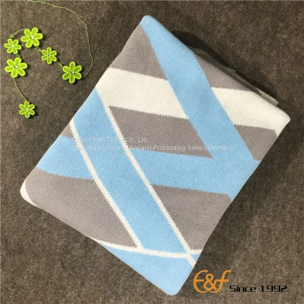 High-quality Cotton Thick Lines Jacquard Knitted Blanket photo-5