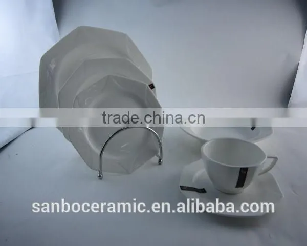 New Modern Square Dinner Set 47 Pcs White Diamond Shape Plate Gold and Silver Rim photo-2