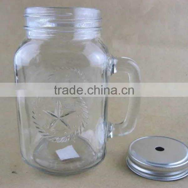 Glass Mason Jars , Drinking Jar , Glass Mason Jar With Handle and Metal Lid Straw photo-4