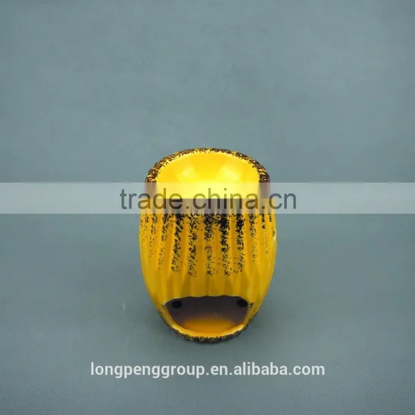 Home Decorative Table Top Elegant Yellow Glzaed Ceramic Tealight Candle Holder With Distressed Finish photo-2