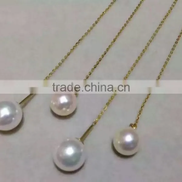 AAA 8.5-9mm White Color Akoya Pearl With 14k Yellow Gold Chain Necklace photo-3