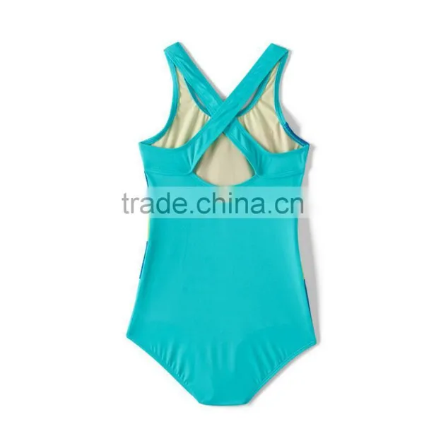 Swimwear Kids Girl Wholesale One Piece Quick Drying Contrast Color Nylon Spandex High Cut Vest Kids Swimwear 2017 photo-3