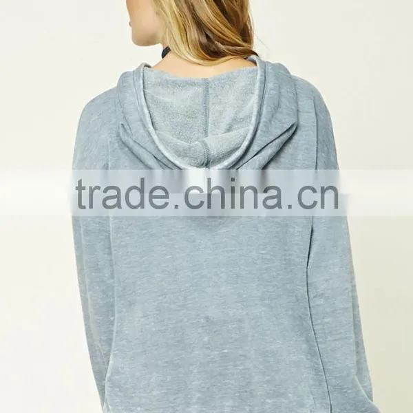Latest Design Sweatshirt Long Sleeves Ribbed Trim Drawstring Distressed Hoodie, Blank High Quality Hoodies Wholesale photo-4
