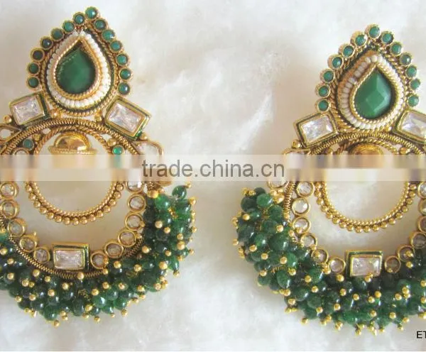 Beads Polki Chand Bali Gold Tone Dangler EARRINGS1 photo-5