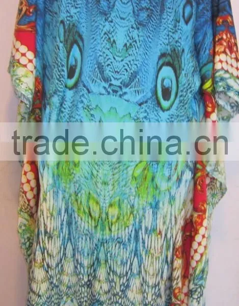 DIGITAL Print Crepe Crystal Embellished Kaftan CAFTAN Tunic Poncho Blouse photo-4