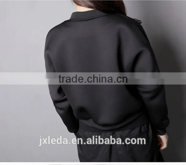 Best Quality Lady Biker Bomber Jacket Black Solid Zipper Coat Women Cloths 2016 photo-4