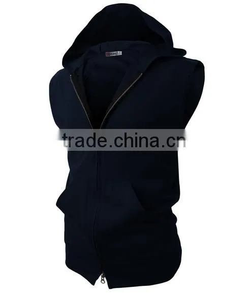 OEM New Design Cotton Plain Wholesale Sleeveless Hoodie Mens Dress Vest With Zip photo-2