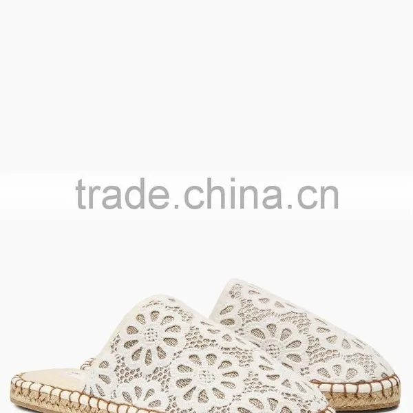 T160427 Cream Lace Espadrille Mule Slippers Emoji Slipper Indoor Slipper