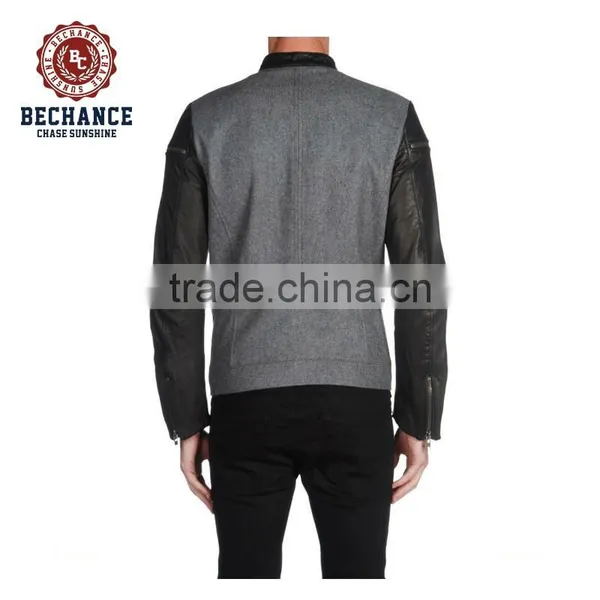 AB3204 Men New Design Leather Sleeves Wool Jackets photo-3