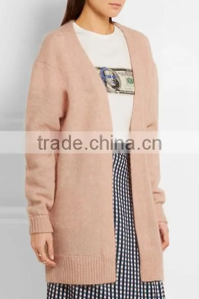 Long Version Women Wearing Knitted Cardigan With Ribbed Cuffs and Hem With Multi Colors Options photo-3