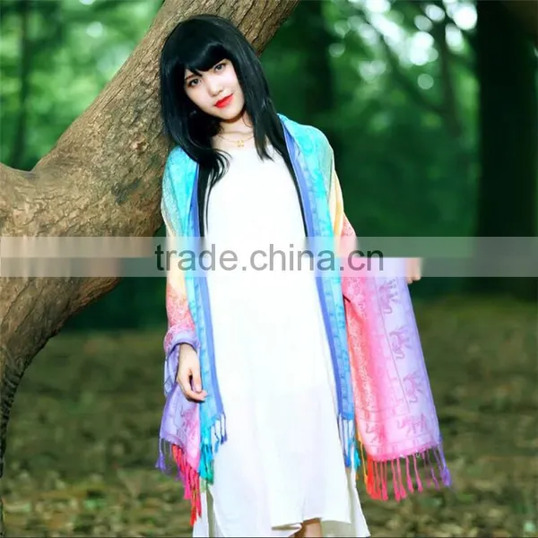 High Quality Rainbow Hajib Paisley Jacquard Pashmina Scarf Shawl photo-2