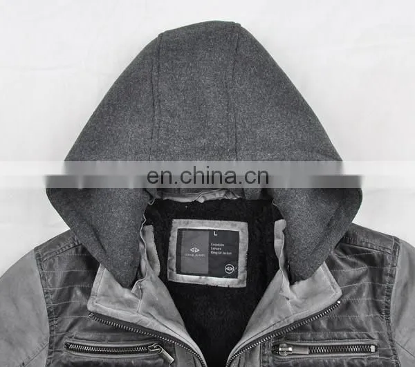 2015 Latest Fashion Men Hooded Leather Motorcycle Jacket photo-4
