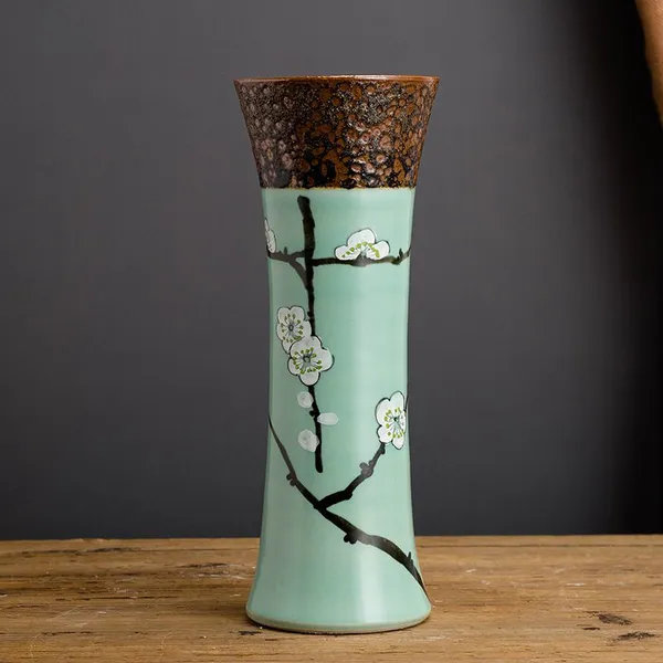Green Chinese Style Hand Made Paint Large Three-Piece Ceramic Vase For Home Table Decor photo-2