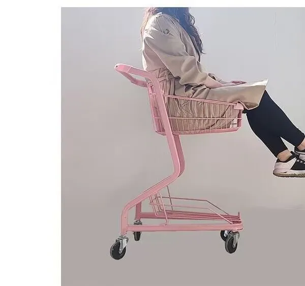 Japanese Style Shopping Cart Coloful Metal Grocery Store Supermarket Shopping Trolley Cart For KTV / Bar Mini Store photo-3