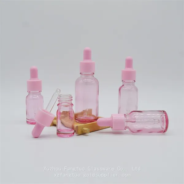 5-100ml Dropper Bottle Empty Glass Bottles Pink Color With Plastic Screw Collar Pink Nipple