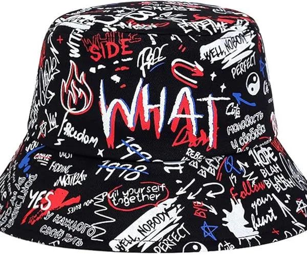 Graffiti Bucket Hats for Women Fashion Outdoor Sunscreen Hip Hop Letter Print Fisherman Hats
