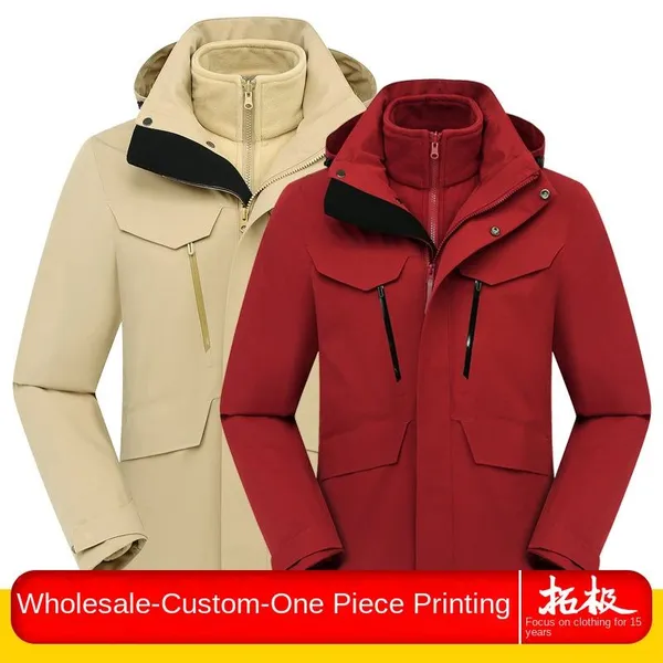High End Detachable Two-piece Zipper Embroidered Logo Winter Workwear Windproof and Waterproof Three in One Outdoor Hiking Jacket photo-5