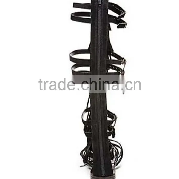 New Style Women Genuine Leather Gladiator Sandal Lace up Flat Knee High Sandal Boots photo-6