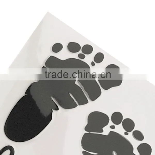Refective Car Sticker Lovely Letter Baby on Board Baby Footprints Stickers Auto Safety Warning Window Sticker Black White photo-4