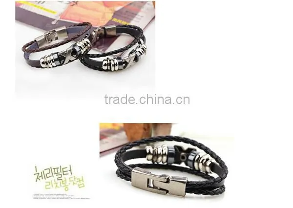 >>hot Selling Wholesale Beaded DIY Leather Bracelet With X Letter / photo-3