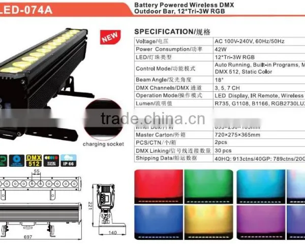 Remote Control 8*Tri-3W RGB Battery Wireless Bar Light DJ Light photo-2