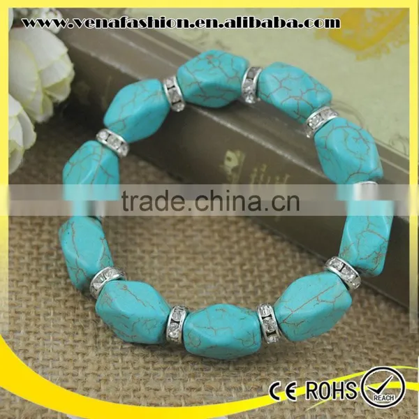Turquoise String Mens Charm Bead Bracelet, Italian Bead Bracelet photo-4