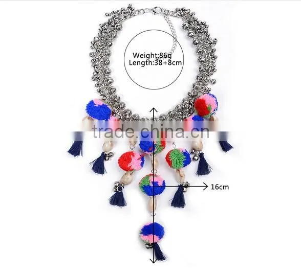 New Design Ethnic Bohemia Gypsy Exaggerate Colorful Ball Statement Necklace photo-2