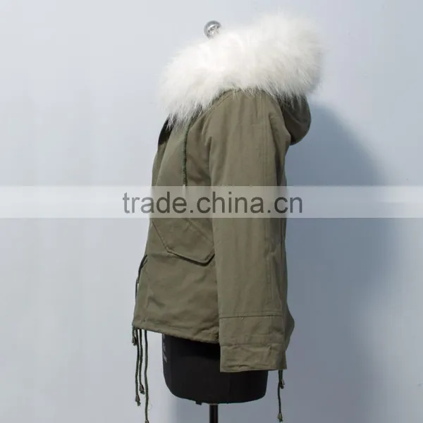 Women Casual Bomber Jacket With Raccoon Fur Hooded Parka for Lady photo-3