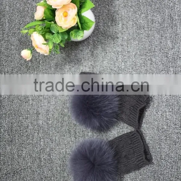 Factory Price Women's Leather Gloves With Rex Rabbit Fur/black Gloves photo-3