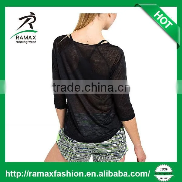 Ramax Custom Women Crew Neck 3/4 Sleeve Semi-sheer Running T Shirt photo-3