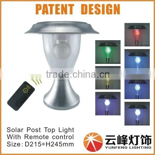 Hight LUMEN Stainless Steel LED Color Changing Solar Pillar Top Light With Remote Control Solar Deck Light