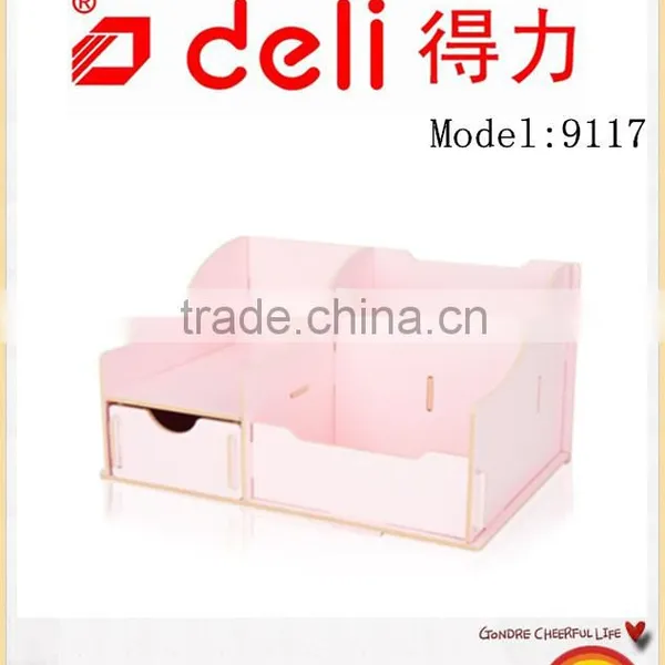Deli DIY Storage Box Wood Jewelry Storage Box Cosmetic Desktop Debris Model 9117