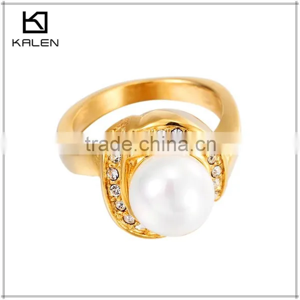 Big Perarl Design Crystal Stone Stainless Steel Rings From China Kalen Jewelry photo-3