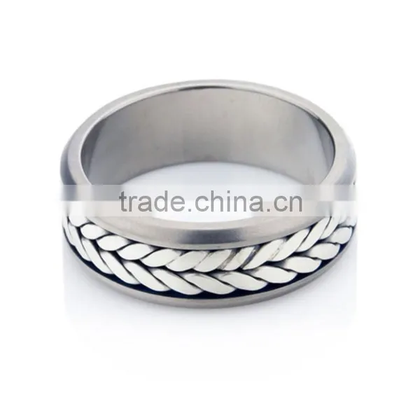 Titanium Mens Wedding Ring With Silver Chain Inlay, Titanium Silver 316l Stainless Steel Rings photo-3