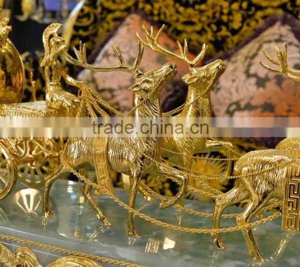 Antique 24K Gold Plated Deer Pulling Cart Table Clock, Marble Base Design Copper Table Clock photo-4