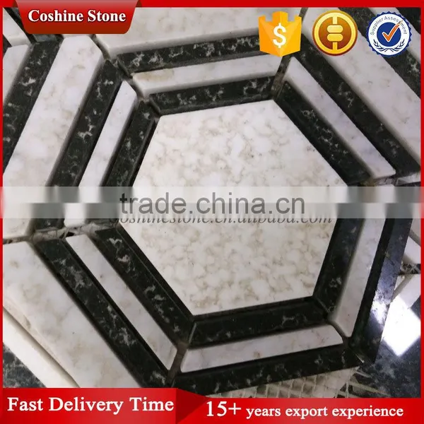 Five Layers Surround White Black Hexagon Marble Stome Mosaic With More Veins photo-2