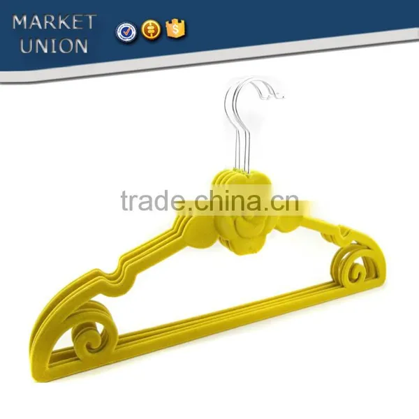 ABS Plastic Rose Shape Velvet Antiskid Hanger Flocking Clothes Hanger With Pulley,ABS,Nylon Villi,Chrome Plated Hook photo-3
