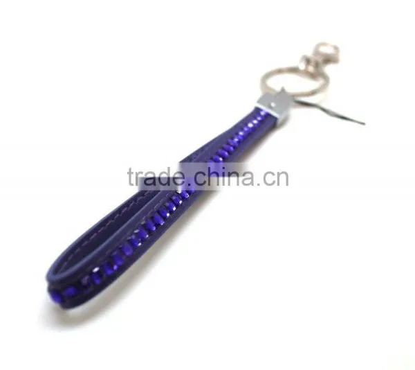Purple Promotion Gift PU Leather Key Chain With Crystal Gem, Swivel Snap Hooks, Key Ring Accembly, Acrylic Gem Key Chain photo-2