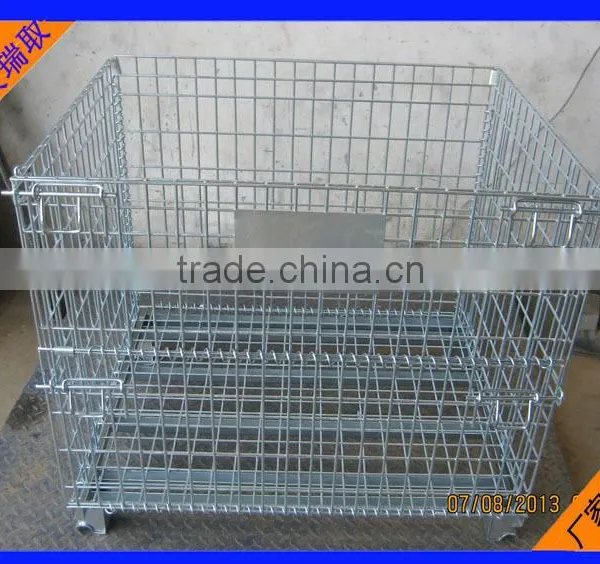 Folding rolling metal steel warehouse portable storage cage