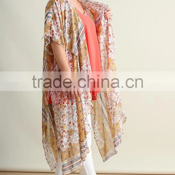 Cardigan Muslim Style Women Abaya Polyester Bohemian Print Chiffon Long Line Open Cardigan Guangzhou Lady Plus Size Clothing photo-3