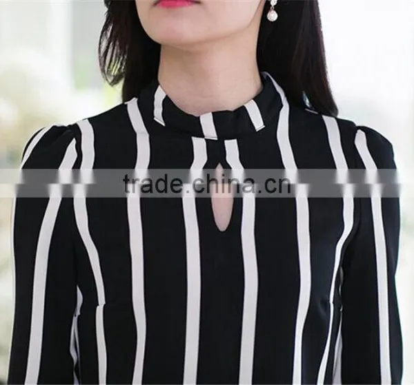 Fashion Korea Womens Stripe Blouse Long Sleeve Shirt Chiffon Slim Fit Tops photo-5