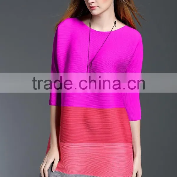2017 New Design Ladies Striped Stitching Big Size Wrinkle Dress photo-2
