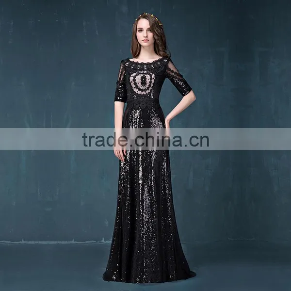 MGOO Wholesale Cheap Price Elegant Chiffon Evening Dresses Long Black Beaded Wedding Party Vestidos 2064 photo-3