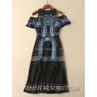 European Fashion Style Women Embroidery Long Maxi Party Dress photo-2