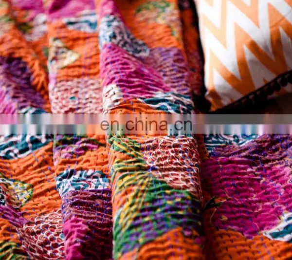 Tropical Kantha Quilt Indian Tropicana Kantha Bedcover Indian Fruit Print Kantha Bedspred photo-2