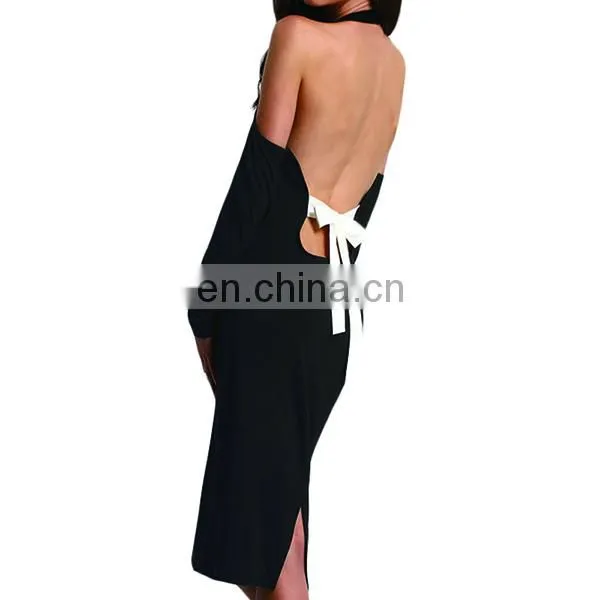 Backless Bodycon Pencil Dress Hollow Out Woman New Arrival Black Open Shoulder Long Sleeve Bow Halter Dress photo-2