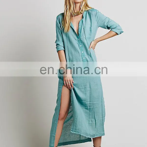 High Quality Woman's Long Sleeve Maxi Dress Shirt photo-6