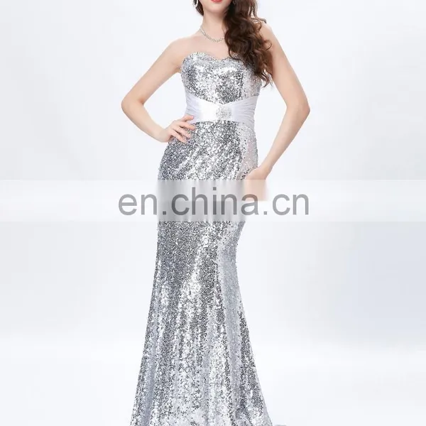 Grace Karin Strapless Sweetheart Neckline Long Mermaid Women's Special Occasion Sexy Silver Prom Dresses CL4409-4 photo-2