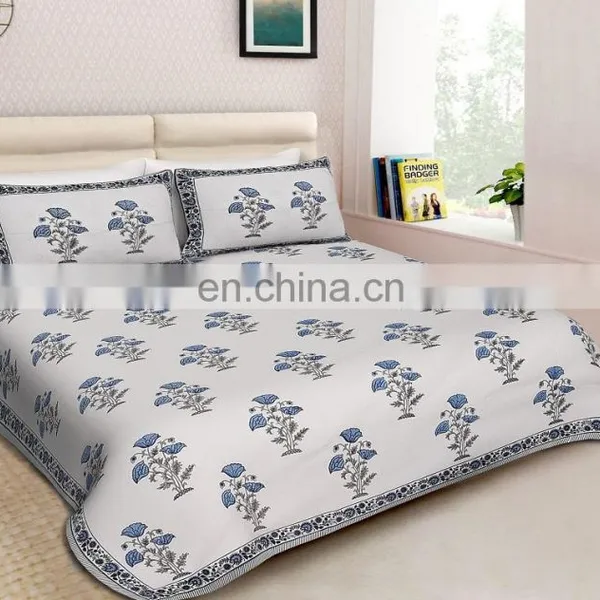 Rajasthani Handmade Printed Beautiful Design Jaipuri Rajasthani Bedsheets With Pillow Cover photo-2