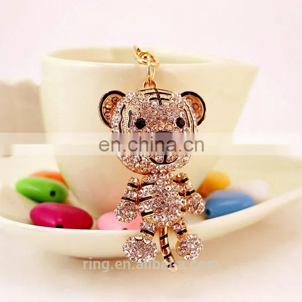 Trendy Animal Jewelry Custom 3D Crystal Rhinestone Cartoon Tiger Keychain photo-3